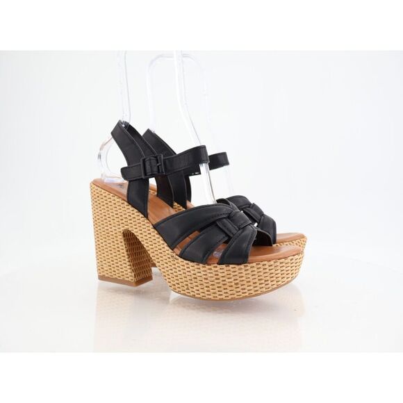 Korks Kork Ease Dee Sandals Women's 9 Black Faux Leather Platform Wedge - Picture 1 of 10